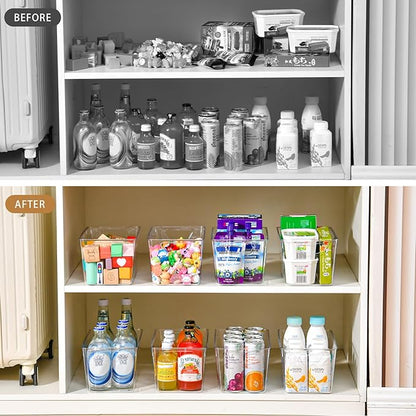 12 Pack Middle Organizers and Storage, Pantry Organization and Storage Bins, Cabinet Organizer, Clear Plastic Storage Containers with Handle，Acrylic Storage Bins for Cabinet, Fridge - Image 5
