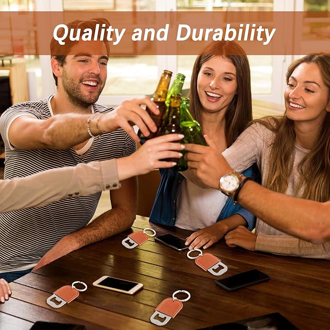 24 Pack Leather Bottle Opener, Bulk Bottle Opener Keychain, Blank PU Leather Stainless Steel, Personalized For Wedding, Party, Bar, Oktoberfest, DIY Gift