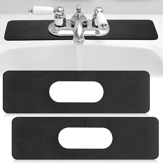 Tioncy 2 Pcs Faucet Mat Sink Splash Guard Oval-hole Oval Splash Pad for Kitchen Sink Oval Base Diatomite Faucet Mat for Bathroom Absorbent Mat Splatter Screens(Black)