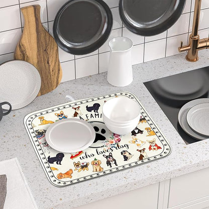 Lovely Dogs Dish Drying Mat Absorbent Printed Drying Pad for Kitchen Counter - Image 6