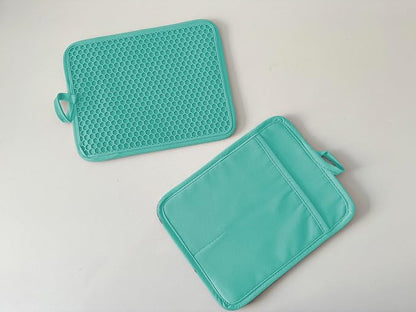 Oven Pot Holder with Pocket Cotton Heat Resistant Coaster Potholder Kitchen Hot Pad Oven Mitts for Cooking and Baking Square 7"x9" (Aqua, Silicone) - Image 4