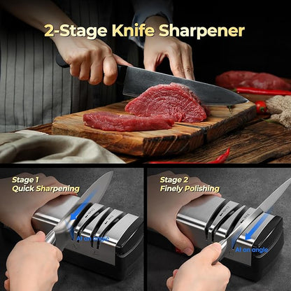Narcissus Knife Sharpener, Diamond Abrasives Electric Knife Sharpener for Stainless Steel and Ceramic Knives, with Scissors Sharpener & Metal Dust Collection Box, Quick Sharpening & Polishing, Silver - Image 4