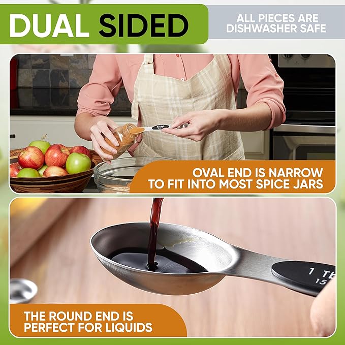 Spring Chef Magnetic Measuring Cups & Spoons Set, Patented, Strong N45 Magnets, Heavy Duty Stainless Steel Fits in Spice Jars for Baking & Cooking, BPA Free, Round Set of 15 with Leveler, Black - Image 7