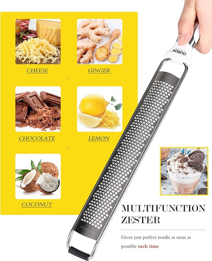 Ourokhome Kitchen Lemon Zester, Stainless Steel Hand Held Parmesan Cheese Grater for Ginger, Chocolate, Coconut, Lime, Nutmeg, Citrus, Fruit, Vegetable with Cleaning Brush, Dishwasher safe, White - Image 3