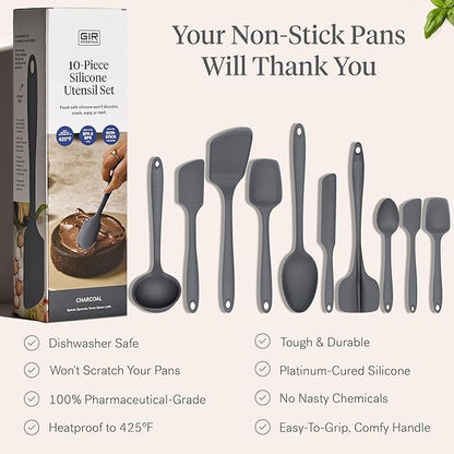 GIR: Get It Right 10-Piece Silicone Essentials Kitchen utensils set - Ladle, Spatula, Flip, Spoon & Spoonula - Non toxic cooking utensils for Nonstick Cookware, Cooking and Baking - Charcoal - Image 4