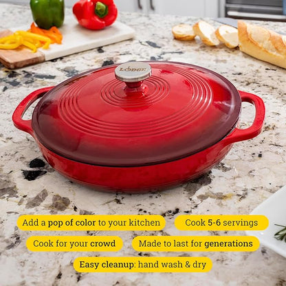 Lodge Essential Enamel Braiser - Refrigerator- & Oven-Safe up to 500° F - Heat-Retaining, Induction-Safe & PFAS-Free Enamel Cookware - 3.5 Quart, Island Spice Red - Image 2