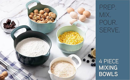 COOK WITH COLOR Nesting Plastic Mixing Bowl Set with Pour Spouts and Handles, Mint, 4 Piece Non-Slip - Image 4