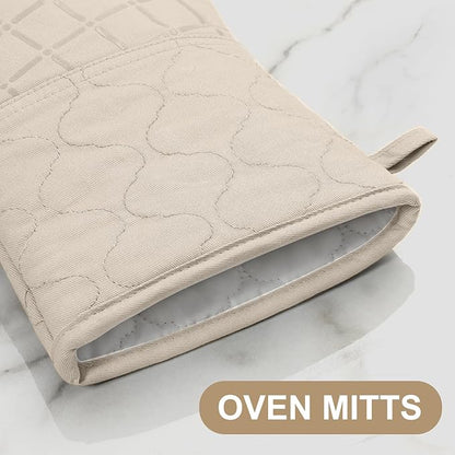 Oven Mitts Pot Holders Sets/Kitchen Towels and Dishcloths, Oven Gloves Kitchen Dish Towels 500 Degree Heat Resistant Potholders with Non-Slip Silicone Surface for Cooking, Grilling, Baking-Milkshake - Image 3