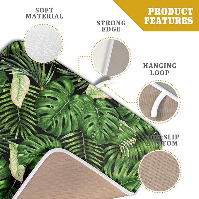 Giwawa Tropical Palm Leaf Dish Drying Mat for Kitchen Countertop, 16"x18" Summer Green Monstera Dish Drainer Mats, Hawaiian Banana Leaves Fast Dry Microfiber Large Dish Drying Pad Decoration