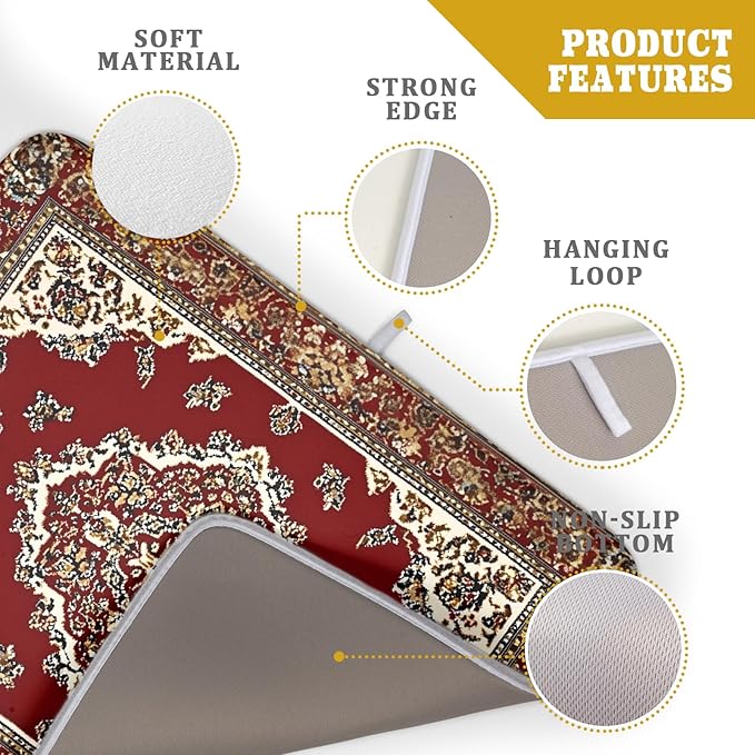 Giwawa Vintage Boho Dish Drying Mat Antique Tribal Rustic Red Floral Dish Drainer Mats 18"x24" Ethnic Carpet Microfiber Reversible Dish Drying Rack Pad Protector for Kitchen Countertop Decor