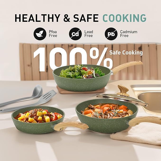 MAISON ARTS Pots and Pans Set Non Stick, 30 Piece Kitchen Cookware & Bakeware Sets with Granite Coating, Pots and Pans Sets for Cooking Nonstick, Green - Image 4