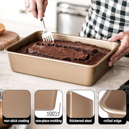 Baking Pan Set of 2, 12.5’’ X 10’’ X 2.4’’ Nonstick Sheet Cake Pan for Christmas Thanksgiving, Durable Cookie Sheets for Baking Lasagna Deep-Dish Pizza Brownies Casseroles, Rose Gold & Easy to Clean - Image 3