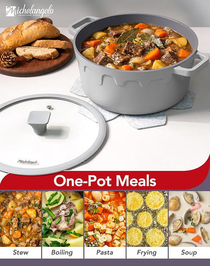 MICHELANGELO 8-Quart Soup Pot with Lid - Nonstick Large Ceramic Stock Pot for Induction Cooktop, 8qt Non Stick Cooking Pots with Silicone Handle Covers & Pot-Holder, Grey - Image 8