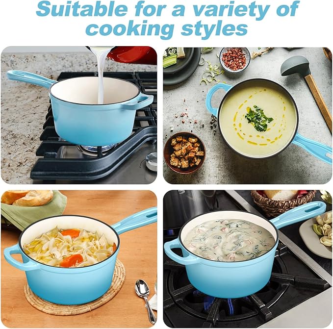 HaSteeL 1 QT Cast Iron Enamel Saucepan - Blue