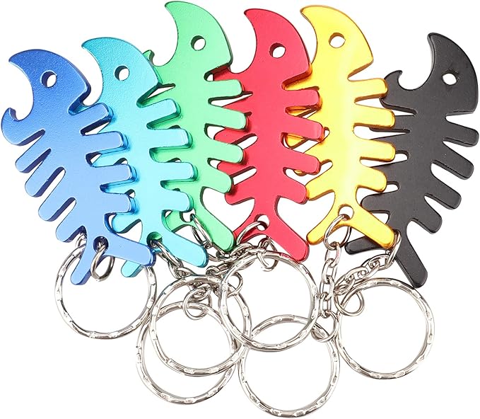 SWATOM Fish Bone 6PCS Bottle Opener Keychain Beer Openers Tool Key Chain Ring Accessories