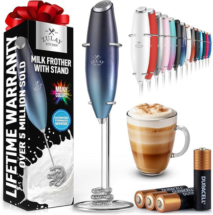 Zulay Kitchen Patented Tornado Triple Whisk Milk Frother with 4 Duracell Batteries – Handheld Foam Maker for Coffee, Lattes, Matcha & Hot Chocolate – Rich, Creamy Froth in Seconds - Sea Depth by ZulayKitchen