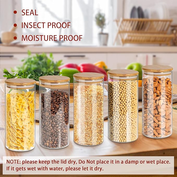 SLifeJars-32 oz Glass Jars with Bamboo Lids 8 pcs Glass Food Storage Containers with Airtight Bamboo Lids, Glass Canisters Stackable Kitchen Pantry bamboo lid for Coffee Beans, Rice, Sugar and More - Image 5