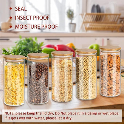 SLifeJars-32 oz Glass Jars with Bamboo Lids 8 pcs Glass Food Storage Containers with Airtight Bamboo Lids, Glass Canisters Stackable Kitchen Pantry bamboo lid for Coffee Beans, Rice, Sugar and More - Image 5