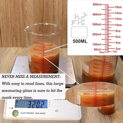 3 Piece High Borosilicate Glasss Liquid Measuring Cups, Includes 150ml(5OZ),250ml(8OZ),and 500ml(16OZ), Dishwasher, Freezer, Microwave, and Preheated Oven Safe, Essential Kitchen Tools - Image 6