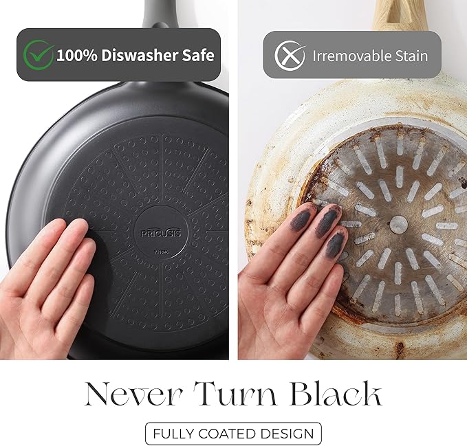 PRICUSIS Ceramic Nonstick Saucepan with Lid, 3 Quart Non Toxic Pot with Pour Spouts, Full Coated, 100% Dishwasher Safe, Induction Compatible & Oven Safe, PFOS & PFOA Free, Black Sesame - Image 6