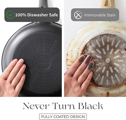 PRICUSIS Ceramic Nonstick Saucepan with Lid, 3 Quart Non Toxic Pot with Pour Spouts, Full Coated, 100% Dishwasher Safe, Induction Compatible & Oven Safe, PFOS & PFOA Free, Black Sesame - Image 6