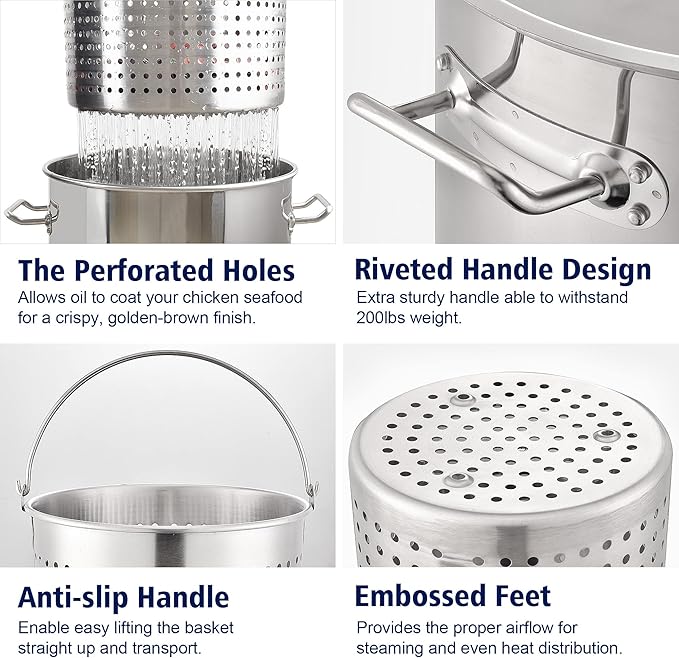 ARC 32QT Stainless Steel Stock pot 6-Piece For Seafood Boil Pot with Basket and Steamer Rack,Cookware for Crawfish Crab Shrimp Lobster Boiling Pot, Turkey Fryer Pot, Tamale Steamer Pot with Strainer - Image 6