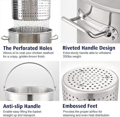 ARC 32QT Stainless Steel Stock pot 6-Piece For Seafood Boil Pot with Basket and Steamer Rack,Cookware for Crawfish Crab Shrimp Lobster Boiling Pot, Turkey Fryer Pot, Tamale Steamer Pot with Strainer - Image 6