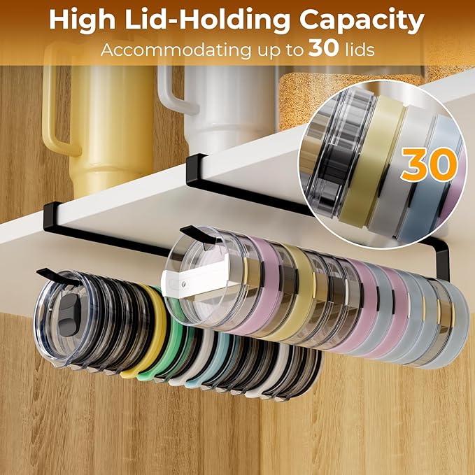 Quehun 2 PCS Tumbler Lid Organizers, Ample Lid Capacity Up to 30 Lids, No Adhesive No Drill Yeti Lid Organizer Holder Inside Cabinet, Space-Saving Stanley Tumbler Cup Lid Holder Organizer for Kitchen - Image 2