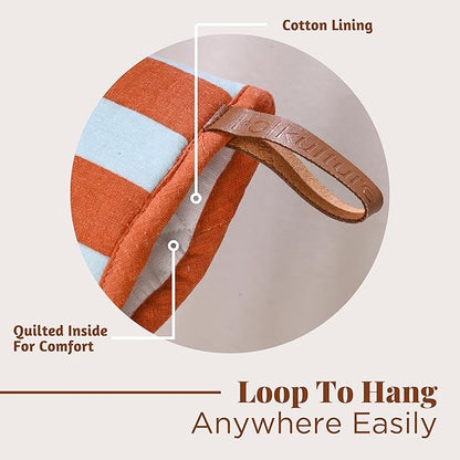 Folkulture Mini Oven Mitts | Heat Resistant 5.75"x9", Set of 2 Orange Oven Mittens for Fall Kitchen Decor | Short Oven Fall Gloves with Hanging Loop | Fall Essentials or Kitchen Mitten for Baking