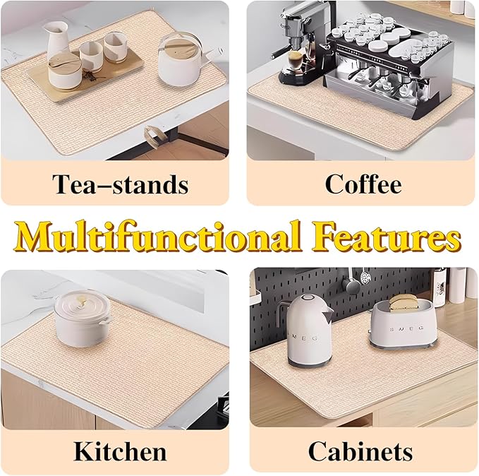 2 Pack XXL Large Microfiber Dish Drying Mat,24*17 inch Absorbent Dish Drainer Kitchen Counter,Dish Drying Pad for Countertops,Sinks,Draining Racks(Beige) - Image 5