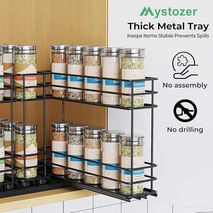 Mystozer Pull Out Spice Rack Organizer for Cabinet, Slide Out Spice Racks, Easy to Install Spice Cabinet Organizers, 7.4" Wx10.43 Dx8.26 H, 3 Drawers 2 Tiers(Black) - Image 7