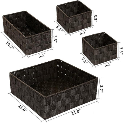 Posprica Woven Storage Baskets for Organizing, Small Baskets Cube Bin Container Tote Organizer Divider for Drawer, Closet, Shelf, Dresser, Set of 4(Brown) - Image 3