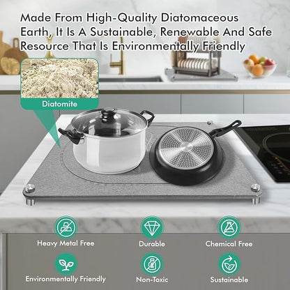 Stone Drying Mat For Kitchen Counter Superb Absorbent Diatomaceous Earth Mats with Non-Slip Feet Quick Dry Stone Dish Drying Pad Dish Pad Multi-Purpose(Floral-MediumGray, 15.7" x 11.8")