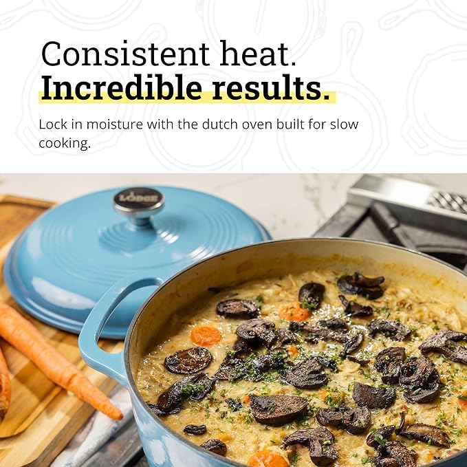 Lodge Essential Enamel Cast Iron Dutch Oven - Perfect for Bread Baking, Braising, Marinating & Slow Cooking - Features Moisture-Sealing Lid & Dual Handles - Kitchen Essentials - 6 Quarts - Cornflower Blue - Image 3