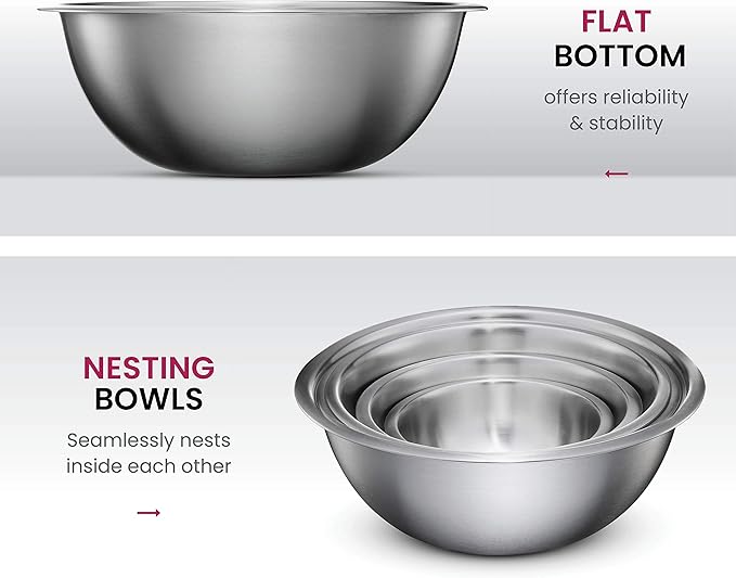FineDine Stainless Steel Mixing Bowls Set, Dishwasher Safe, 6 Piece Metal Mixing Bowls For Kitchen, Nesting, Large, Small, Big Food Prep, Cooking, Baking - Image 4