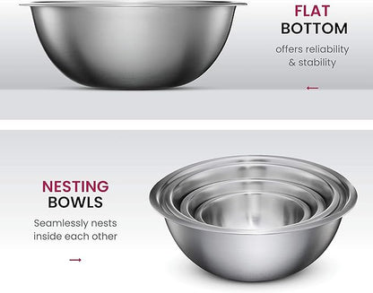 FineDine Stainless Steel Mixing Bowls Set, Dishwasher Safe, 6 Piece Metal Mixing Bowls For Kitchen, Nesting, Large, Small, Big Food Prep, Cooking, Baking - Image 4
