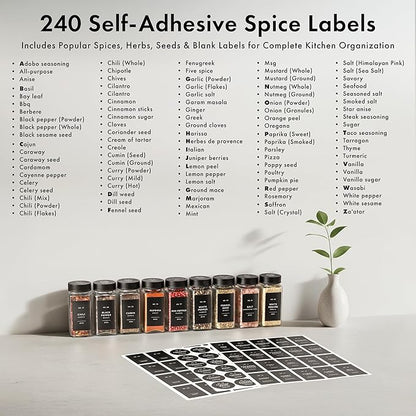 EDELHAUS Glass Spice Jars with Label and Black Lids (36 x 4oz) Spice Containers with 240 Labels, Shaker Inserts, Steel Funnel, Empty Square Empty Square Seasoning Organizer - Image 7