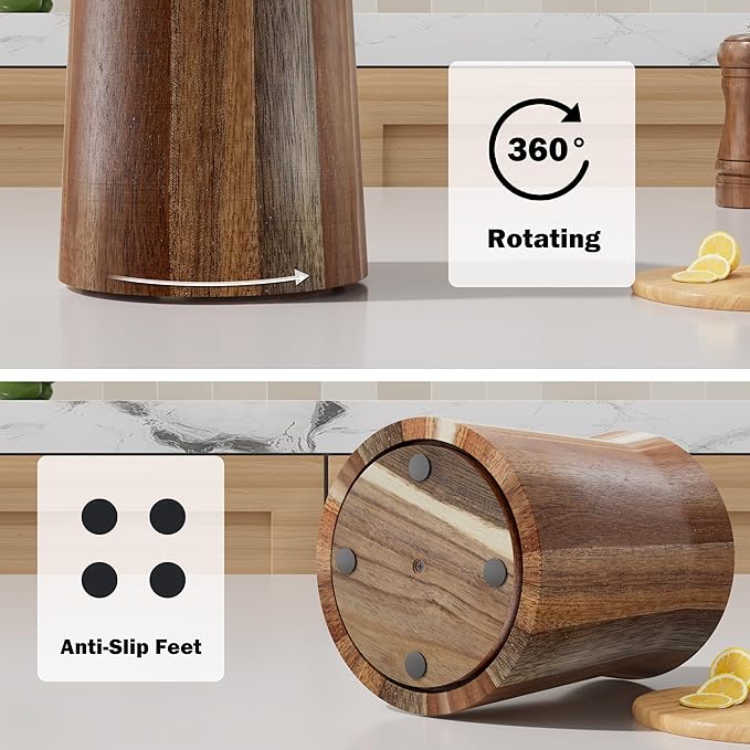 Utensil Holder, Acacia Wood Utensil Holder for Kitchen Counter, 360° Rotating Cooking Utensil Crocks for Countertop, 7.2" Large Utensil Organizer for Spatula Storage - Image 6
