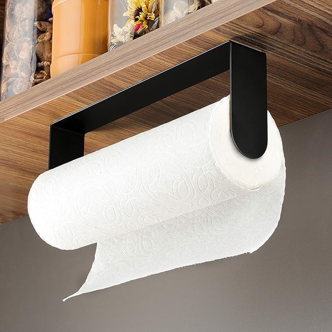 ZUNTO Black Paper Towel Holder Under Cabinet, Stainless Steel Kitchen Towel Holder Stick on Wall Vertical or Horizontal, Frees up Counter Space - Image 2