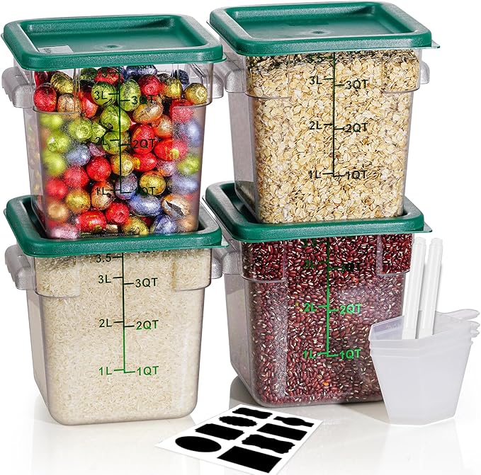 8QT Clear Food Storage Containers: 4 PCS[Food Grade][Hot&Cold Resistant] NSF Food Storage Containers with Lids for Home Restaurant Kitchen Storage Pizza Proof Dough, BPA Free N1 by SVKLHY