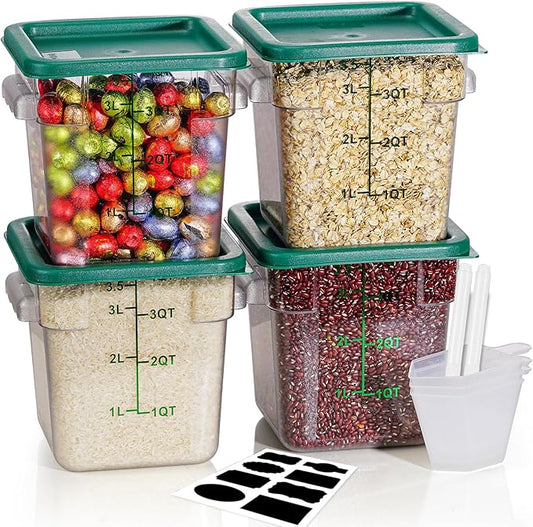 8QT Clear Food Storage Containers: 4 PCS[Food Grade][Hot&Cold Resistant] NSF Food Storage Containers with Lids for Home Restaurant Kitchen Storage Pizza Proof Dough, BPA Free N1 by SVKLHY