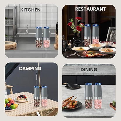 Battery Operated Salt And Pepper Grinder Set with LED Light, Automatic Electric Gravity Salt And Pepper Shakers Set, Each 6 AAA Batteries Needed, Adjustable Roughness, 2 Pack (LightGrey) - Image 7