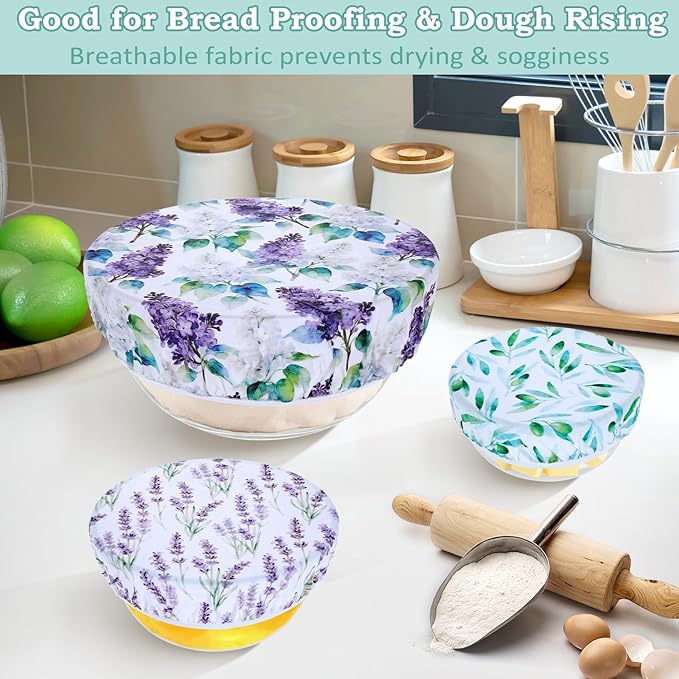 5-Size Reusable Beeswax Bowl Covers for Bread Proofing, Cotton Cloth Flexible Beeswax Wraps for Food Storage(Lilacs) - Image 4