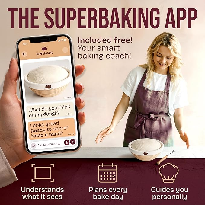 Superbaking Banneton Bread Proofing Basket, Sourdough Bread Baking Supplies, Round 9 Inch Sourdough Starter Kit, Proofing Basket for Baking, Bread Making Supplies Tools, Banneton Basket Gift Set - Image 4