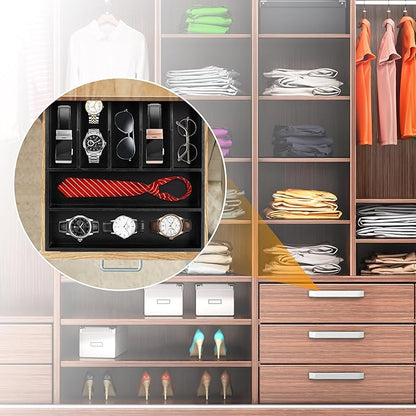 Bellsal Bamboo Silverware Drawer Organizer, Utensil Kitchen Drawer Organizer, Utensil Holder Cutlery Tray with Grooved Drawer Dividers for Kitchen Utensils and Flatware Bedroom Office (7 Slot, Black) - Image 7