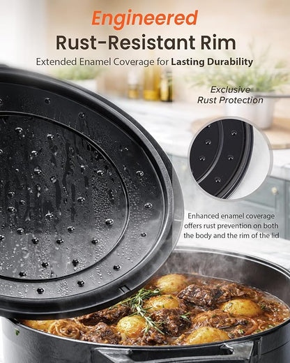 Nuwave 6QT LUX Healthy Enameled Cast Iron Dutch Oven Pot with Lid, Heavy Duty 7-Layer Enamel, Enhanced Rust Protection, Dual Handles, Oven Safe to 500°F for Sourdough Bread Baking, Braise, Stew, Roast