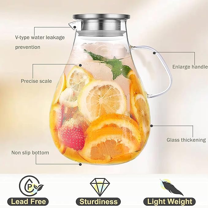 Glass Pitcher with Lid,3000ml - Hot/Cold Water Jug, Juice and Iced Tea Beverage Carafe - Image 3