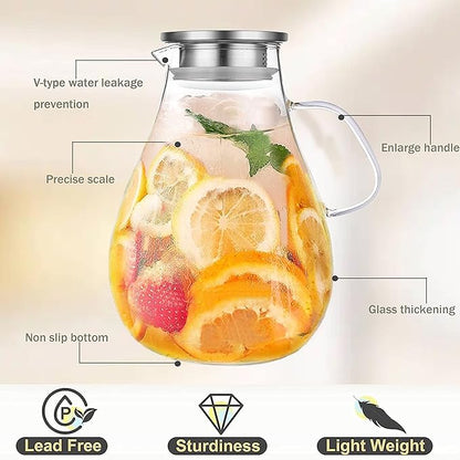 Glass Pitcher with Lid,3000ml - Hot/Cold Water Jug, Juice and Iced Tea Beverage Carafe - Image 3