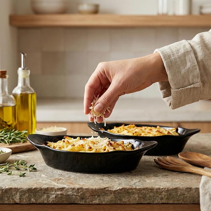 Au Gratin Baking Dishes, Ceramic, Kook, for Casseroles, Lasagna & Cobblers, Individual Serving, Set of 6, Oven, Microwave & Dishwasher Safe Bakeware, oz, Charcoal - Image 4