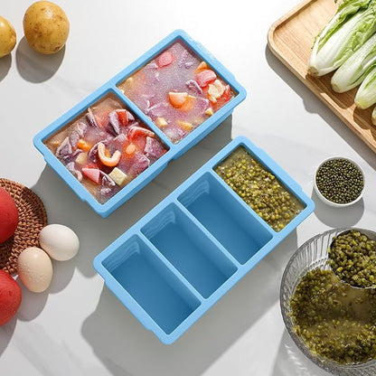 Silicone Freezer Molds for Soup with Lid, 1-Cup & 2-Cup Large Ice Cube Trays Food Storage Containers for Meal Prep, Freeze 500mL/250mL/125mL Portions – 2 Pack
